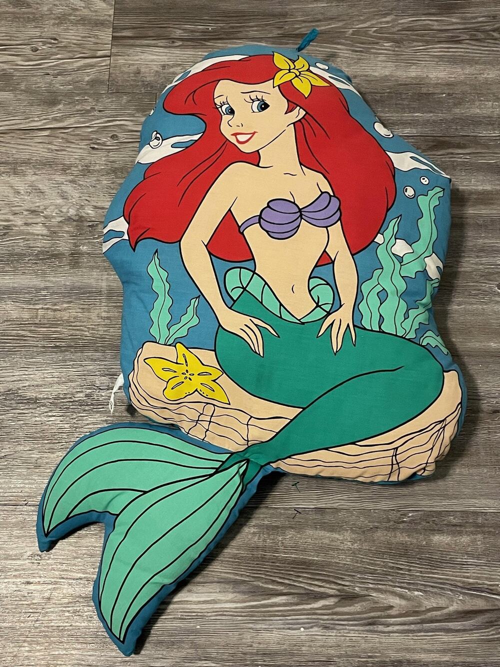 Vintage Little Mermaid Shaped Pillow Disney Ariel 28x17 Cushioned 90s READ